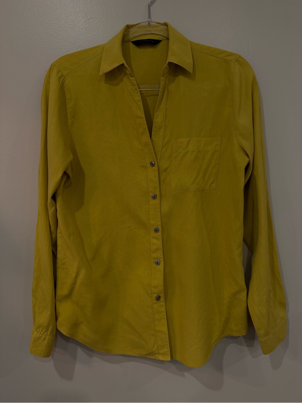 Investments Chartreuse 100% Washable Silk Long-Sleeve Button-Down Blouse
